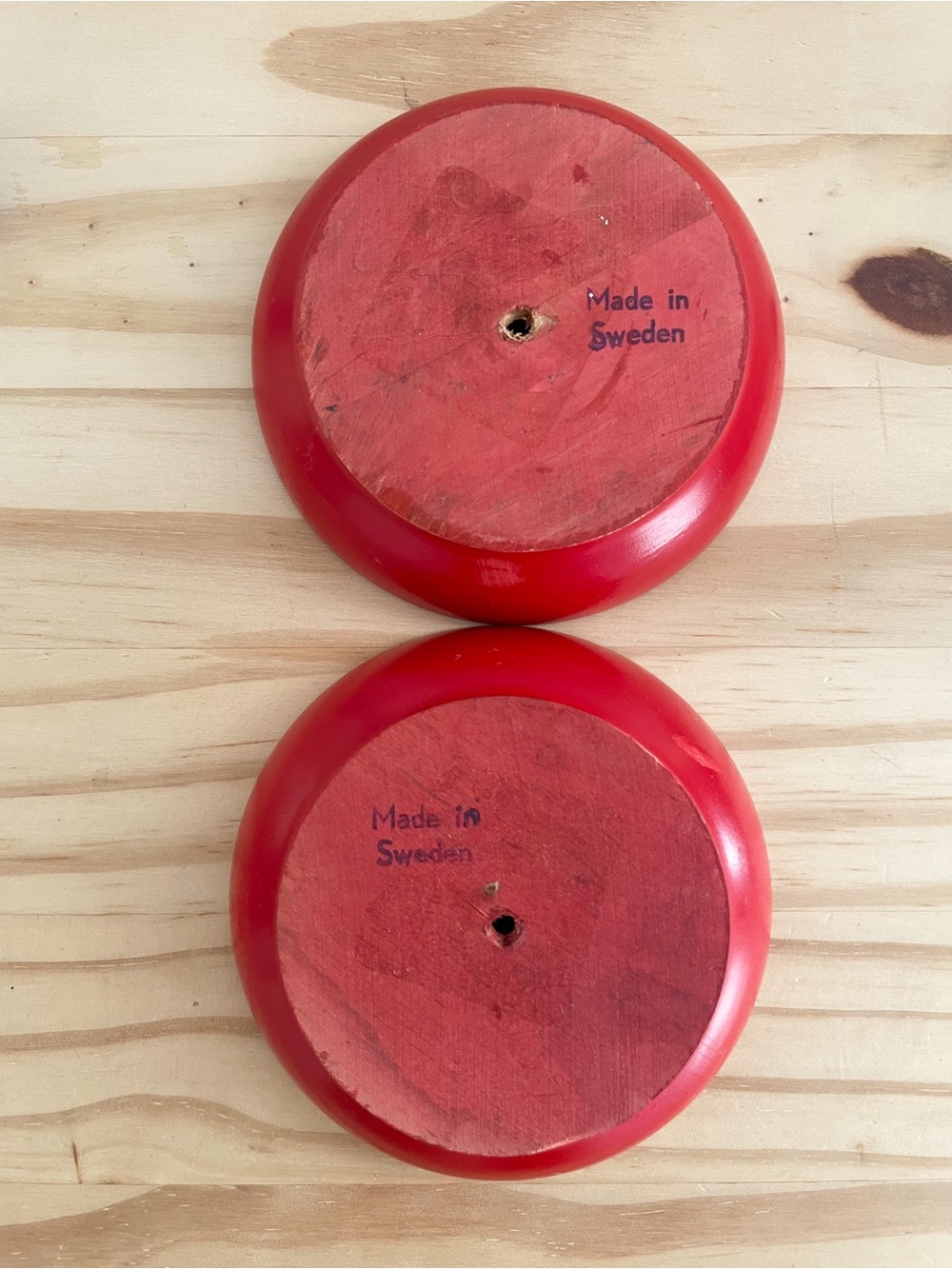 Swedish Red Floral Wooden Hand Painted Candle Holders. Scandinavian folk art. - Picture 7 of 9